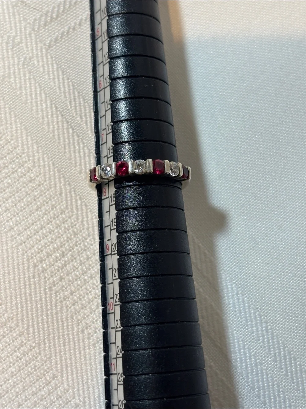 Diamonique Silver Band with Red and Clear Stones